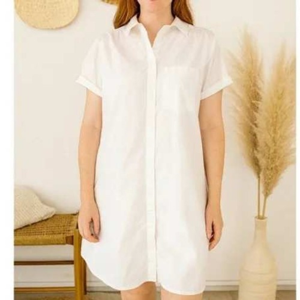 Cloth & Stone Shirt Dress Women Medium White Tencel Relaxed Button Down Casual